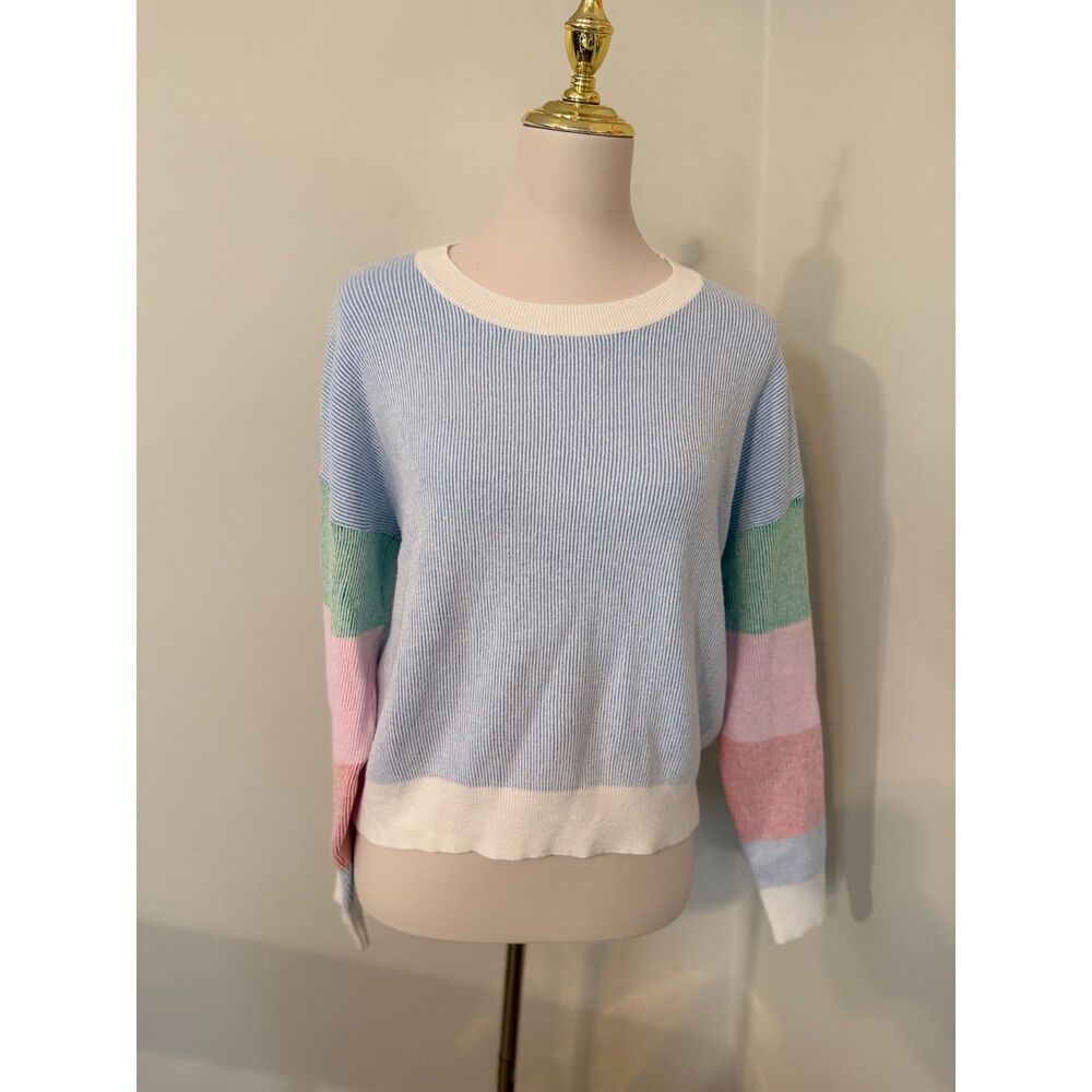 Dreamers by Debut Colorblock Sweater Women’s M Blue Pink Green Cropped Knit